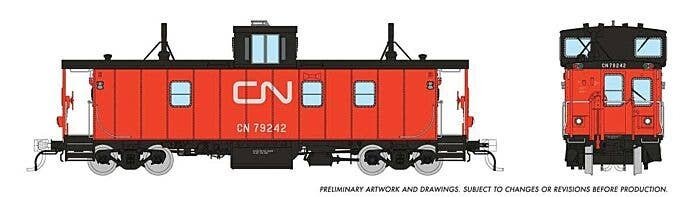 Hawker-Siddeley Caboose - Ready to Run -- Canadian National 79242 (Late, red, black, black steps, stencil lettering), HO, Rapido