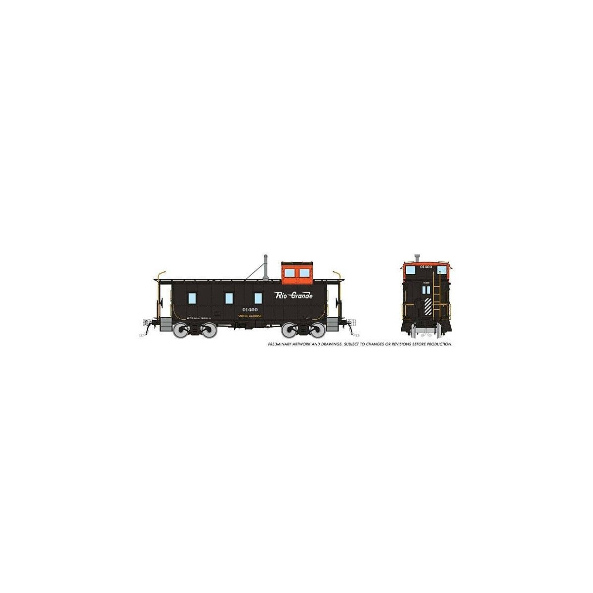 D&RGW End-Cupola Steel Caboose - Ready to Run -- Denver & Rio Grande Western 01404 (Switch Caboose Scheme, black, red, Flyin, HO