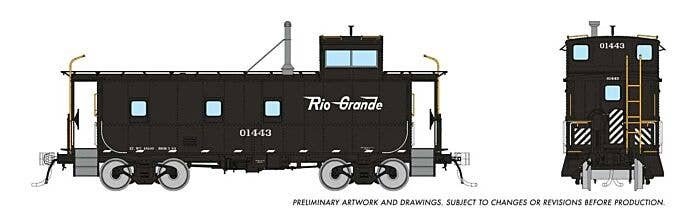 D&RGW End-Cupola Steel Caboose Postwar Modifications - Ready to Run -- Denver & Rio Grande Western 01443 (black, white, Flying G