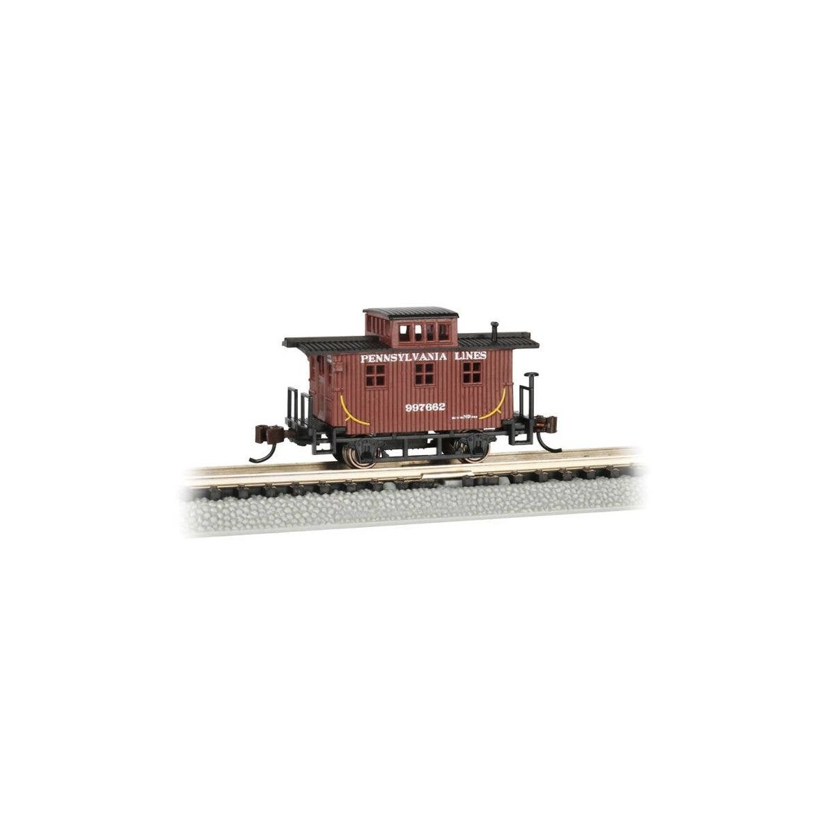 Old-Time Wood Bobber Caboose - Ready to Run -- Pennsylvania Lines 997662 (Boxcar Red), N, Bachmann Industries 15754