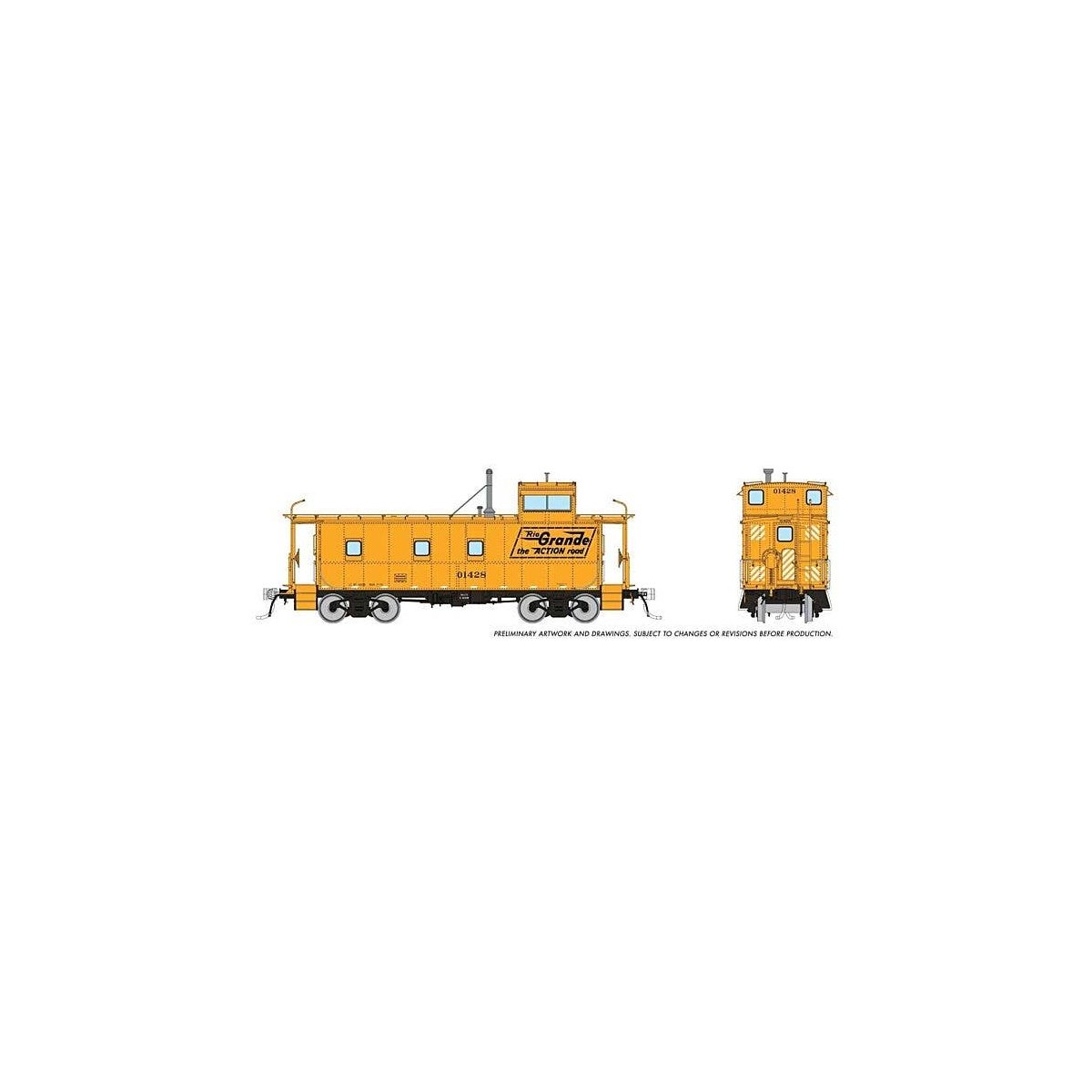 D&RGW End-Cupola Steel Caboose Postwar Modifications - Ready to Run -- Denver & Rio Grande Western 01438 (Aspen Gold, black, Act