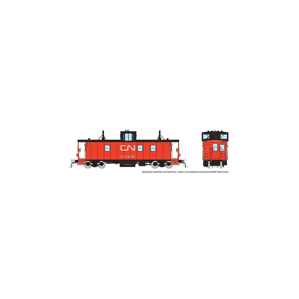 Hawker-Siddeley Caboose - Ready to Run -- Canadian National 79318 (As-Delivered, red, black, red/orange steps), HO, Rapido Train