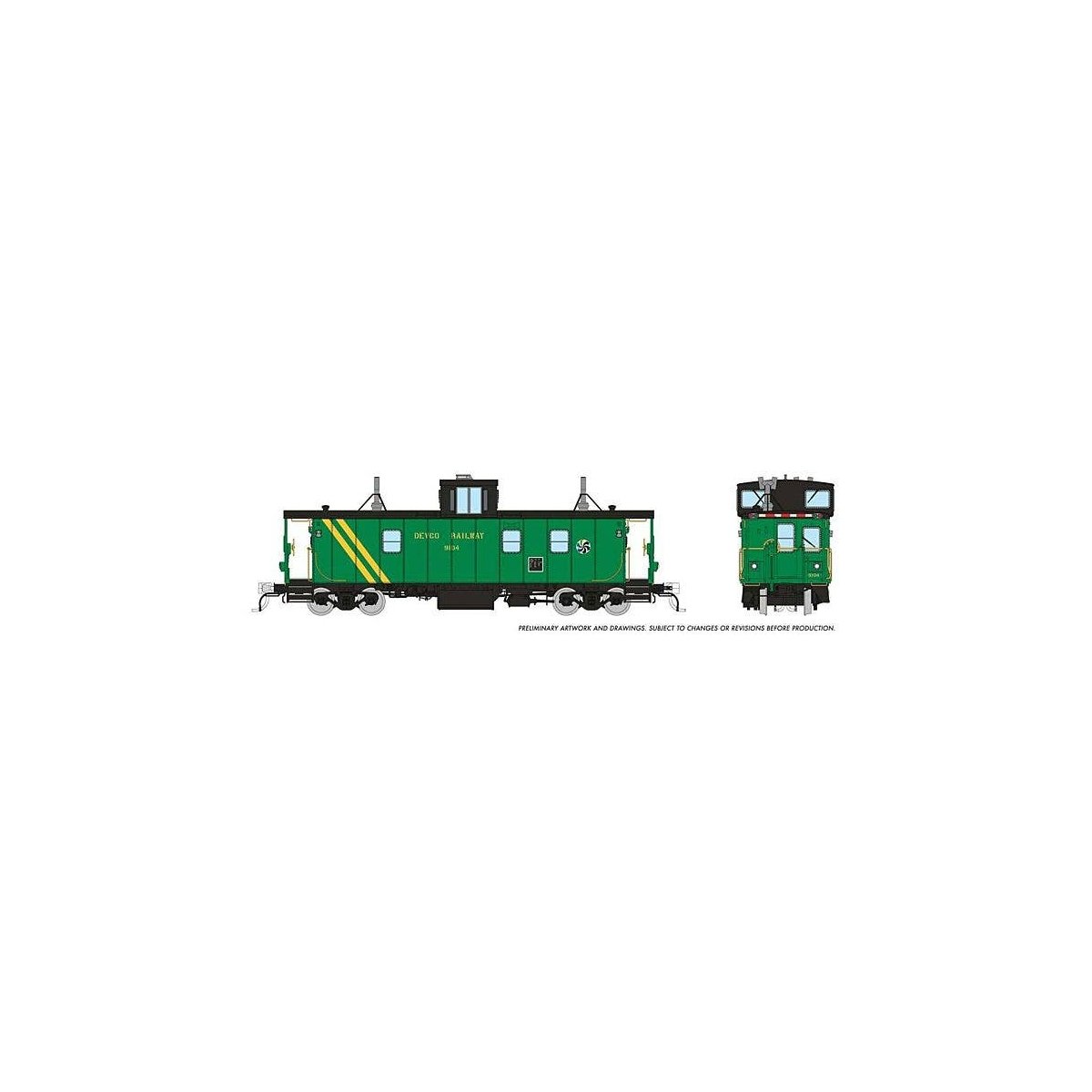 Hawker-Siddeley Caboose - Ready to Run -- Devco 9104 (green, yellow), HO, Rapido Trains Inc 166018
