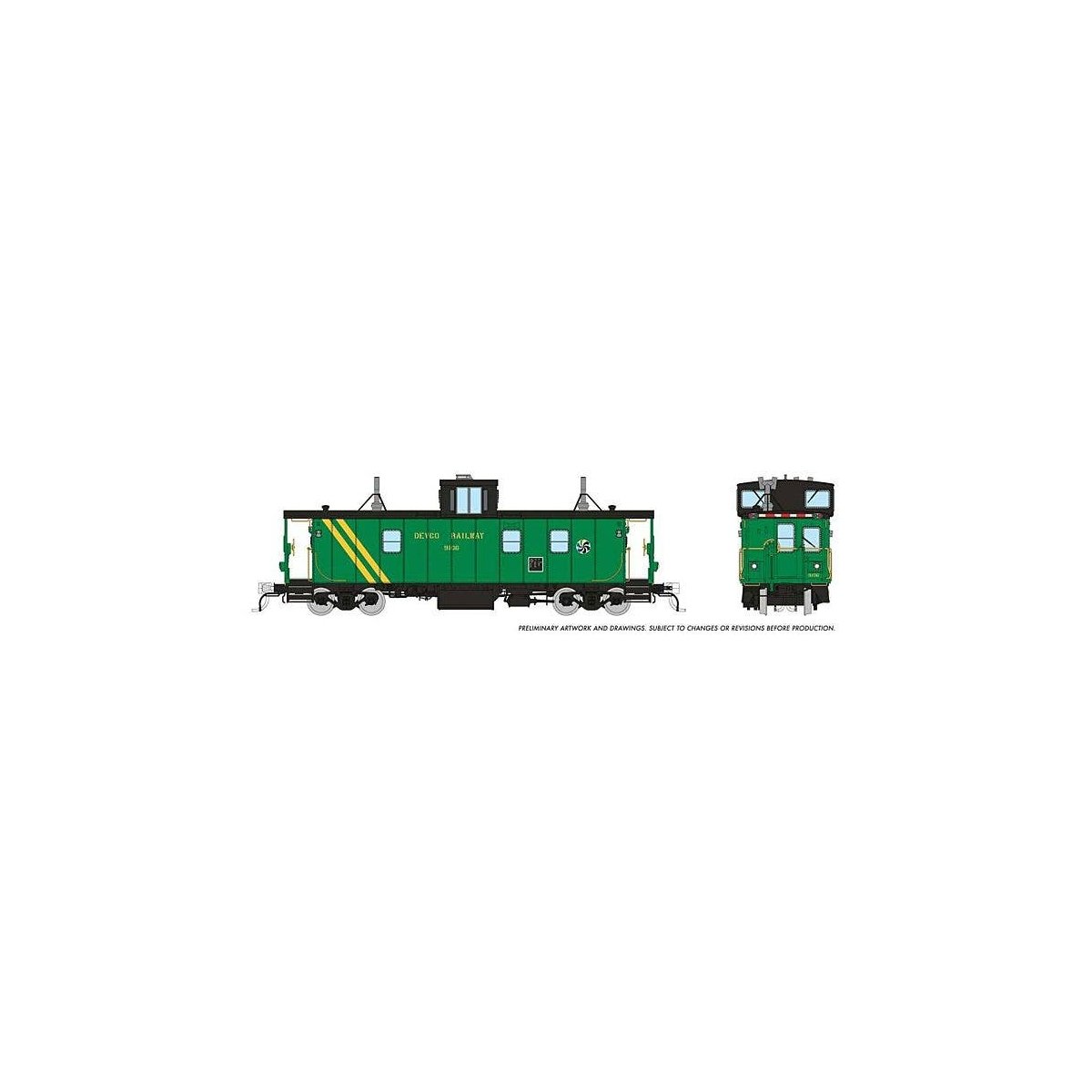 Hawker-Siddeley Caboose - Ready to Run -- Devco 9106 (green, yellow), HO, Rapido Trains Inc 166019