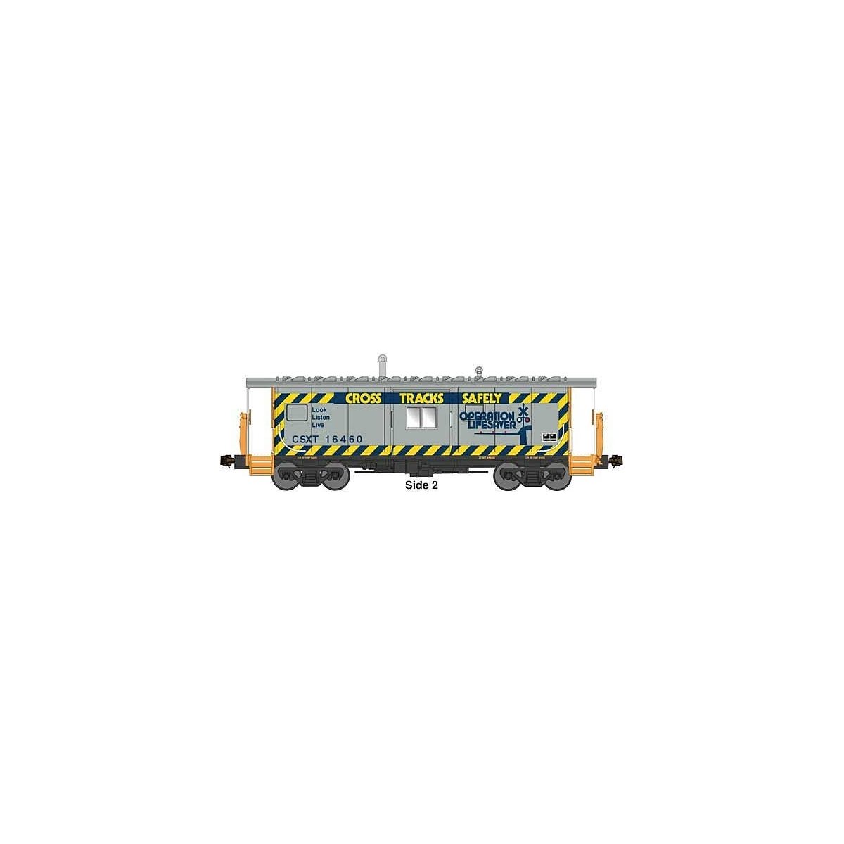 International Car Bay Window Caboose Phase 4 - Ready to Run -- CSXT 16431 (gray, blue, yellow, Cross Tracks Safely Slogan), N, B