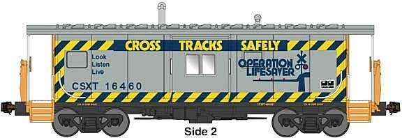 International Car Bay Window Caboose Phase 4 - Ready to Run -- CSXT 16431 (gray, blue, yellow, Cross Tracks Safely Slogan), N, B