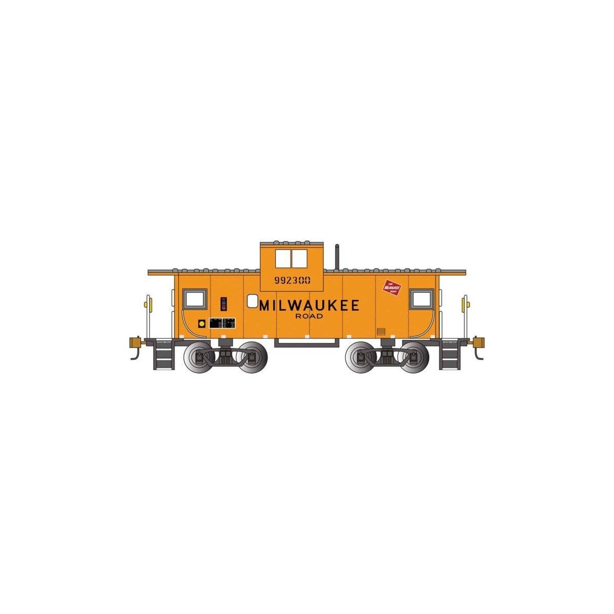 36′ Wide-Vision Caboose - Ready to Run - Silver Series(R) -- Milwaukee Road 993200 (orange, black, yellow), HO, Bachmann Indus