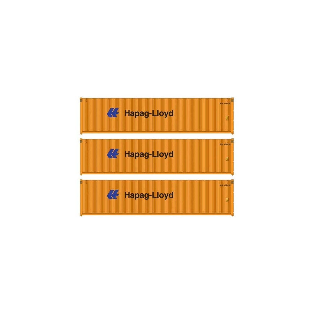 40′ Fully Corrugated Container - 3-Pack -- Hapag-Lloyd, HO, Walthers SceneMaster 18252