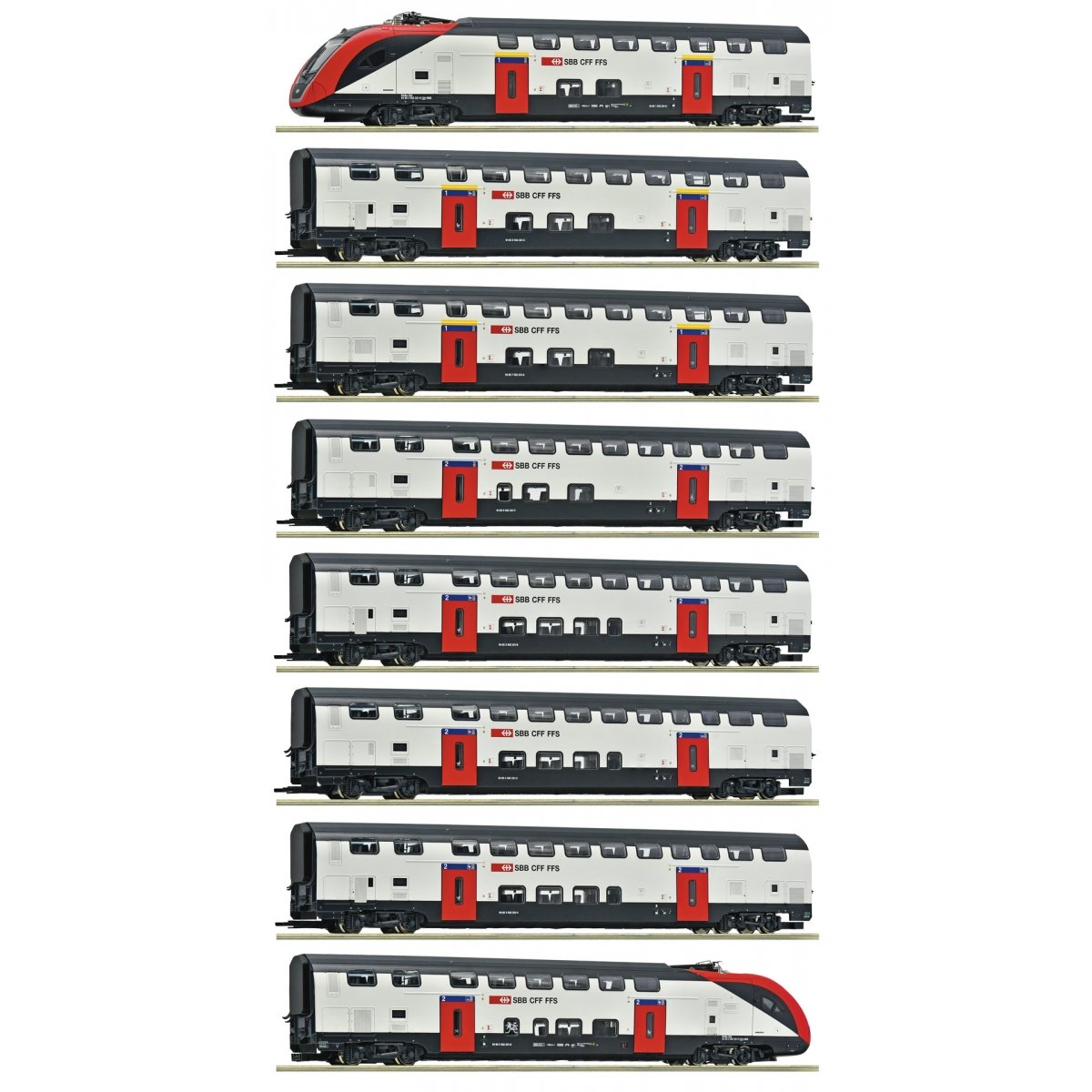 8-piece set: Long-distance double-deck train RABe 502, SBB, HO, Roco 7710007