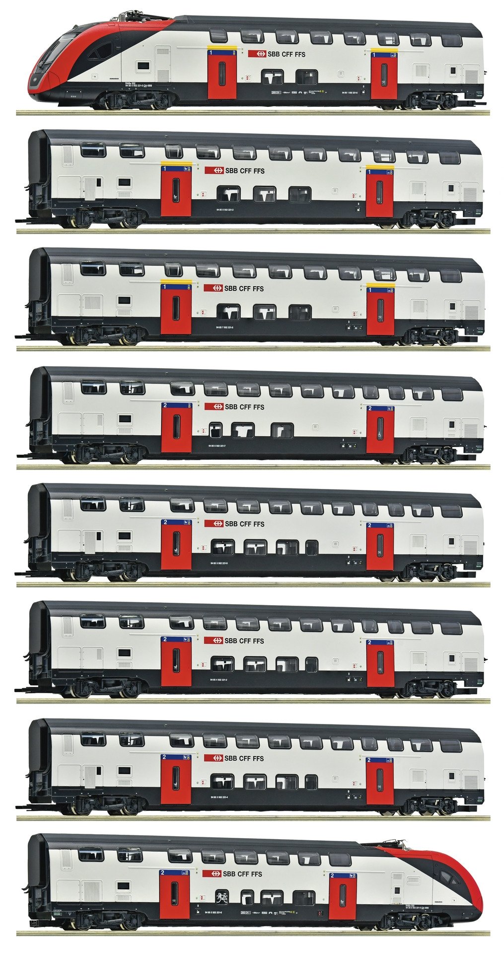 8-piece set: Long-distance double-deck train RABe 502, SBB, HO, Roco 7710007