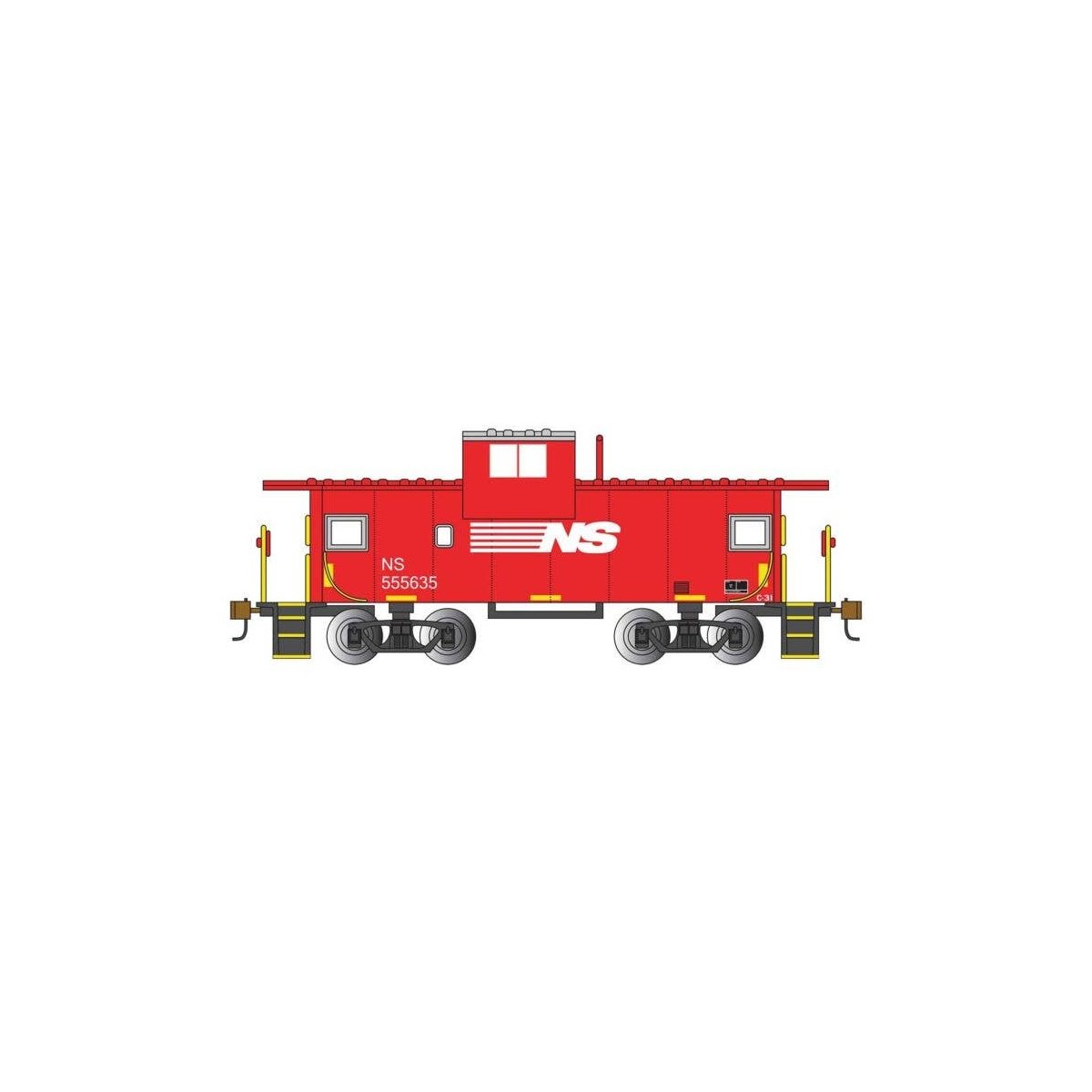 36′ Wide-Vision Caboose - Ready to Run - Silver Series(R) -- Norfolk Southern 555635 (red, white), HO, Bachmann Industries 177