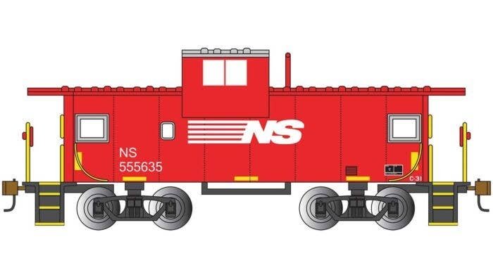 36′ Wide-Vision Caboose - Ready to Run - Silver Series(R) -- Norfolk Southern 555635 (red, white), HO, Bachmann Industries 177