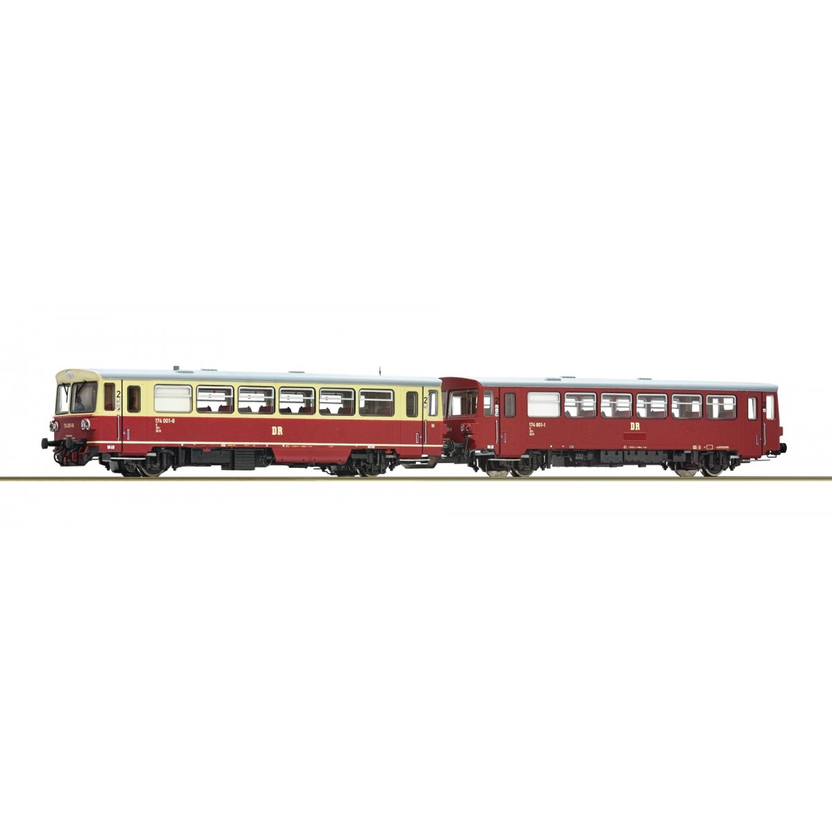 Diesel railcar 174 001-8 with trailer, DR, HO, Roco 7700013