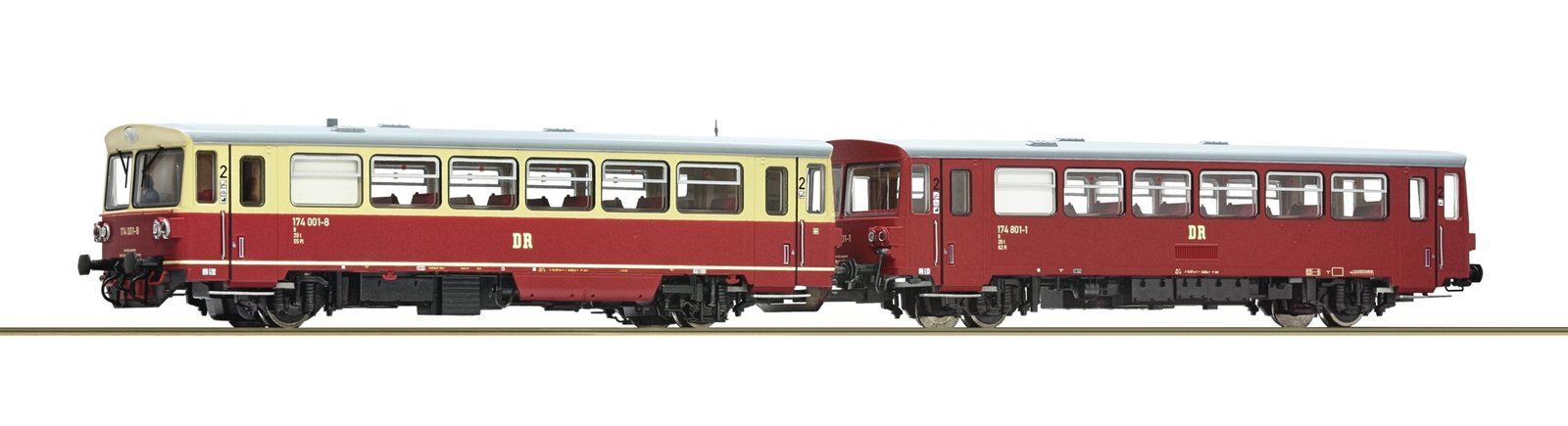 Diesel railcar 174 001-8 with trailer, DR, HO, Roco 7700013