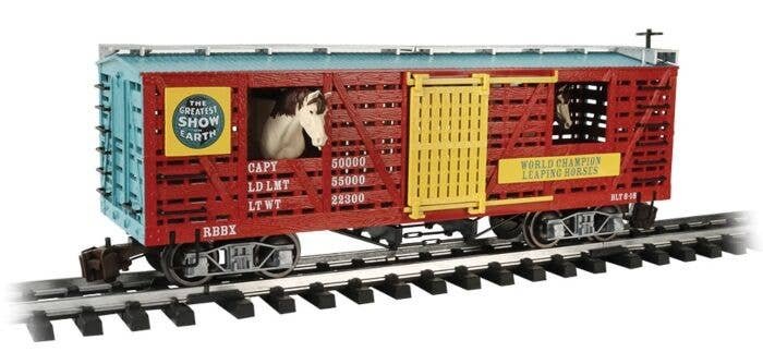 Animated Stock Car with Horses - Ready to Run -- Ringling Bros. and Barnum & Bailey(TM), G, Bachmann Industries 92719