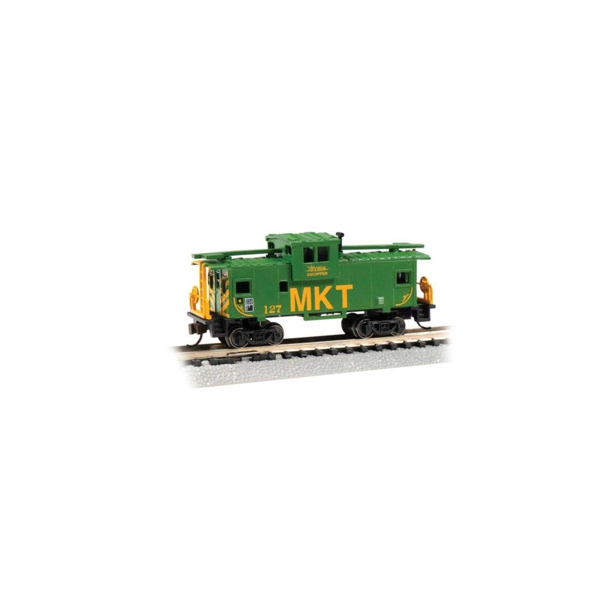 36′ Wide-Vision Caboose - Ready to Run - Silver Series(R) -- Missouri-Kansas-Texas 127 (green, yellow), N, Bachmann Industries