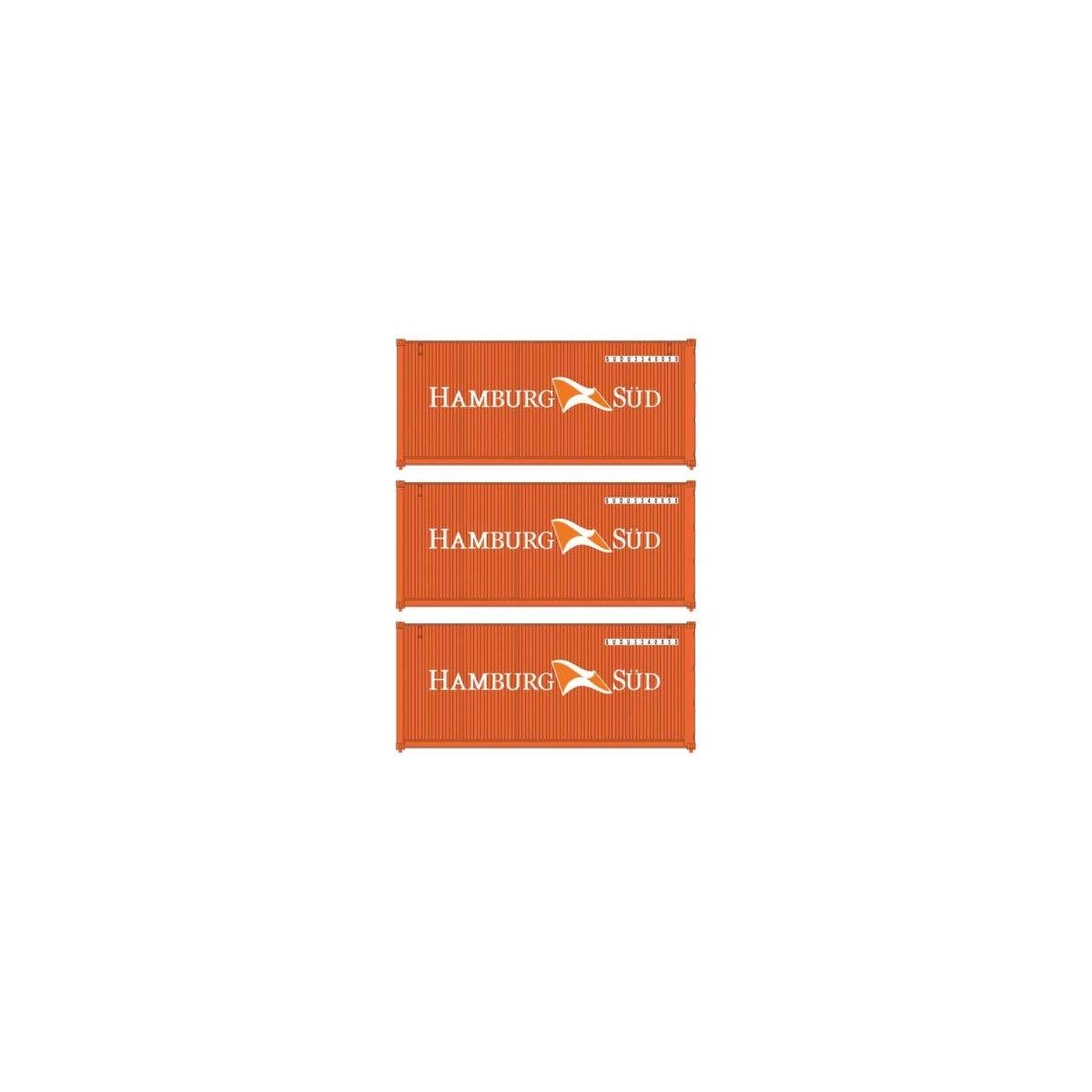 20′ Fully Corrugated Container - 3-Pack -- Hamburg Sud, HO, Walthers SceneMaster 18052