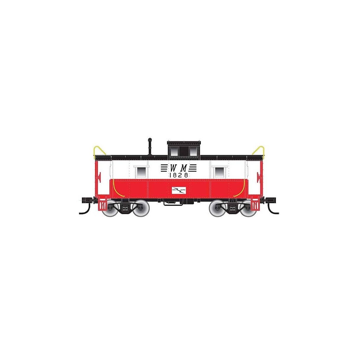 C&O-Style Steel Center-Cupola Caboose - Ready to Run -- Western Maryland 1850 (Circus, white, red, black), HO, Trainman 20004980