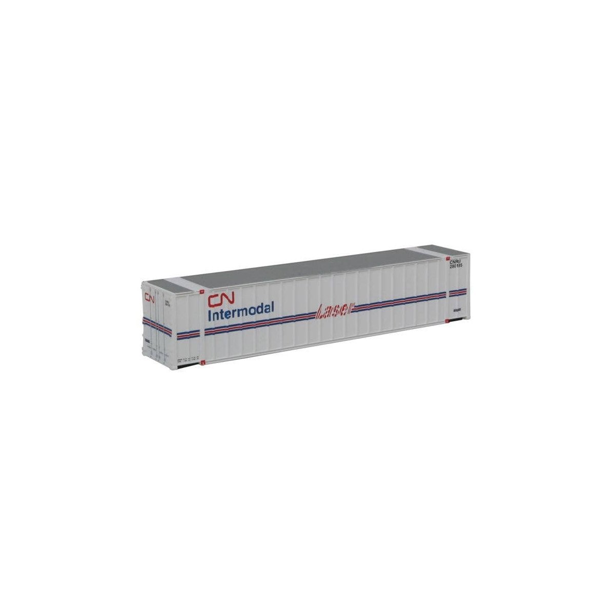 48′ Ribbed Side Container - Assembled -- Canadian National (Laser Scheme white, blue, red), N, Walthers SceneMaster 8841