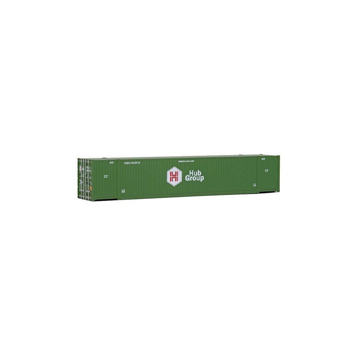 53′ Singamas Corrugated Side Container - Ready to Run -- Hub Group (green, white, red), HO, Walthers SceneMaster 8505
