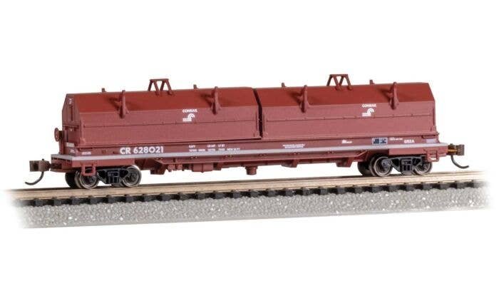 55′ Coil Car with Angled Hoods and Load - Ready to Run -- Conrail 628021 (Boxcar Red, white), N, Bachmann Industries 71453