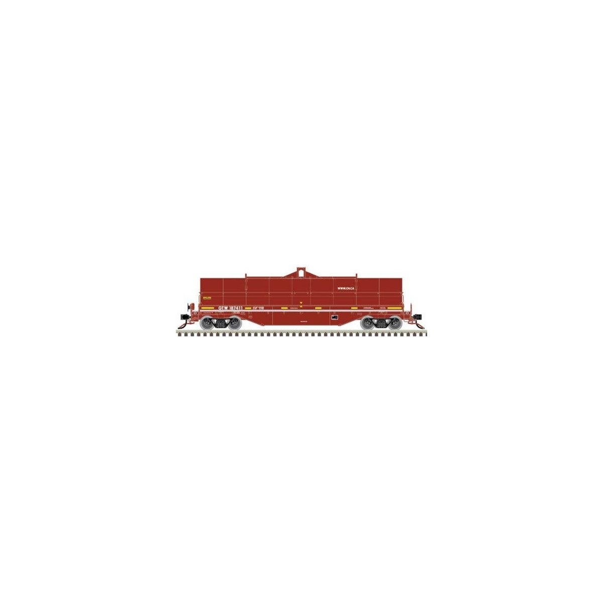 42′ Coil Steel Car with Fishbelly Side Sill - Ready to Run - Master¨ -- Grand Trunk Western 187482 (Boxcar Red, white, yellow