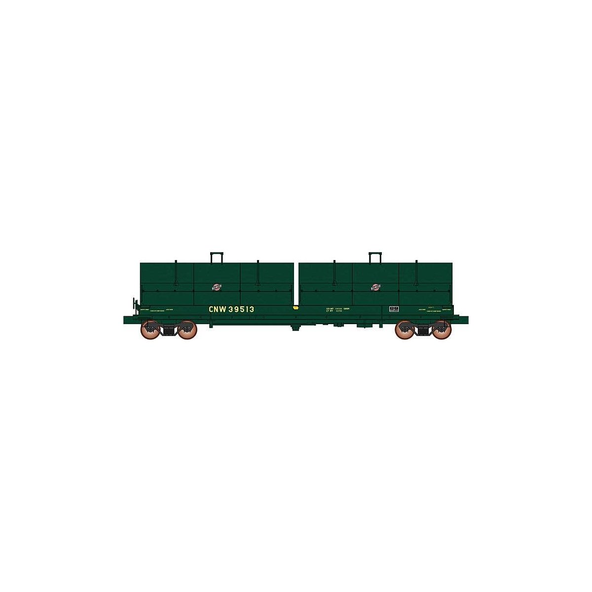 Evans 100-Ton Coil Car with Angled Hoods - Ready to Run -- Chicago & North Western (green, small logo), HO, Intermountain Railwa