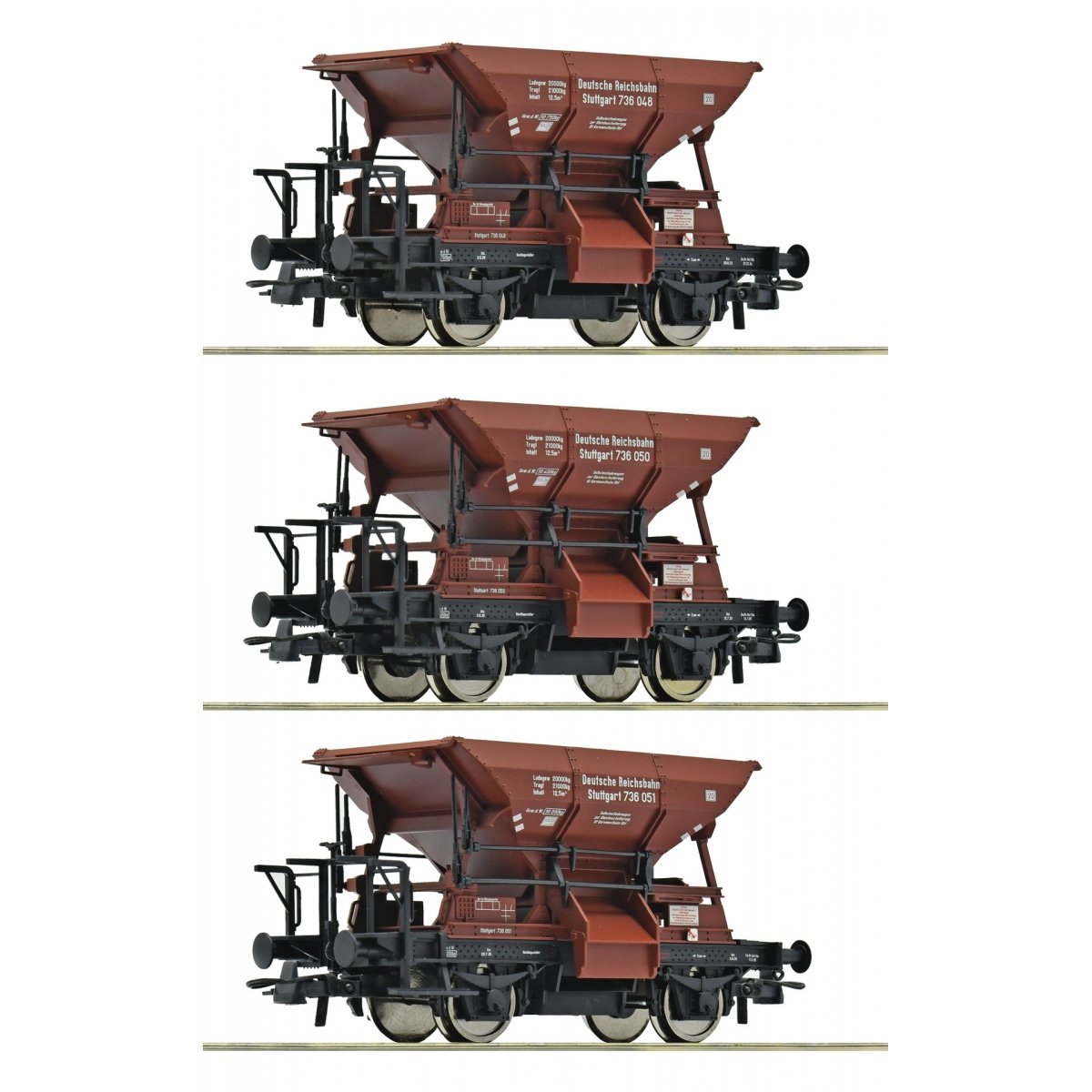 3 piece set: Talbot ballast hopper wagons, DRB, HO, Roco 6600265