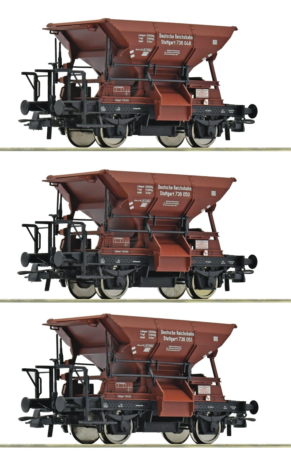 3 piece set: Talbot ballast hopper wagons, DRB, HO, Roco 6600265
