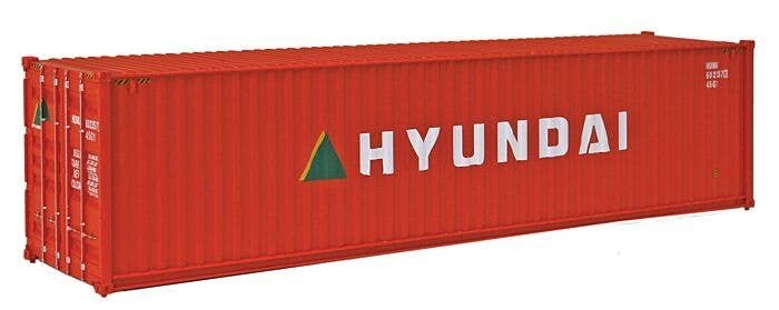 40′ Hi Cube Corrugated Side Container - Assembled -- Hyundai (orange, white, green, yellow), HO, Walthers SceneMaster 8253
