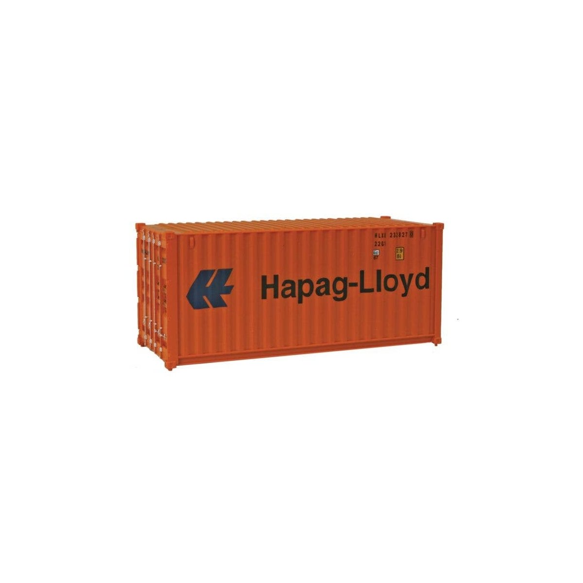 20′ Corrugated Container - Assembled -- Hapag-Lloyd (orange, blue), HO, Walthers SceneMaster 8055