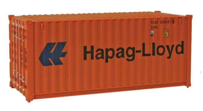20′ Corrugated Container - Assembled -- Hapag-Lloyd (orange, blue), HO, Walthers SceneMaster 8055