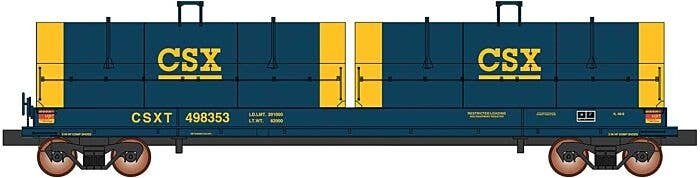 Evans 100-Ton Coil Car with Angled Hoods - Ready to Run -- CSX (blue, yellow), HO, Intermountain Railway Company 32578
