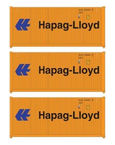20′ Fully Corrugated Container - 3-Pack -- Hapag-Lloyd, HO, Walthers SceneMaster 18053