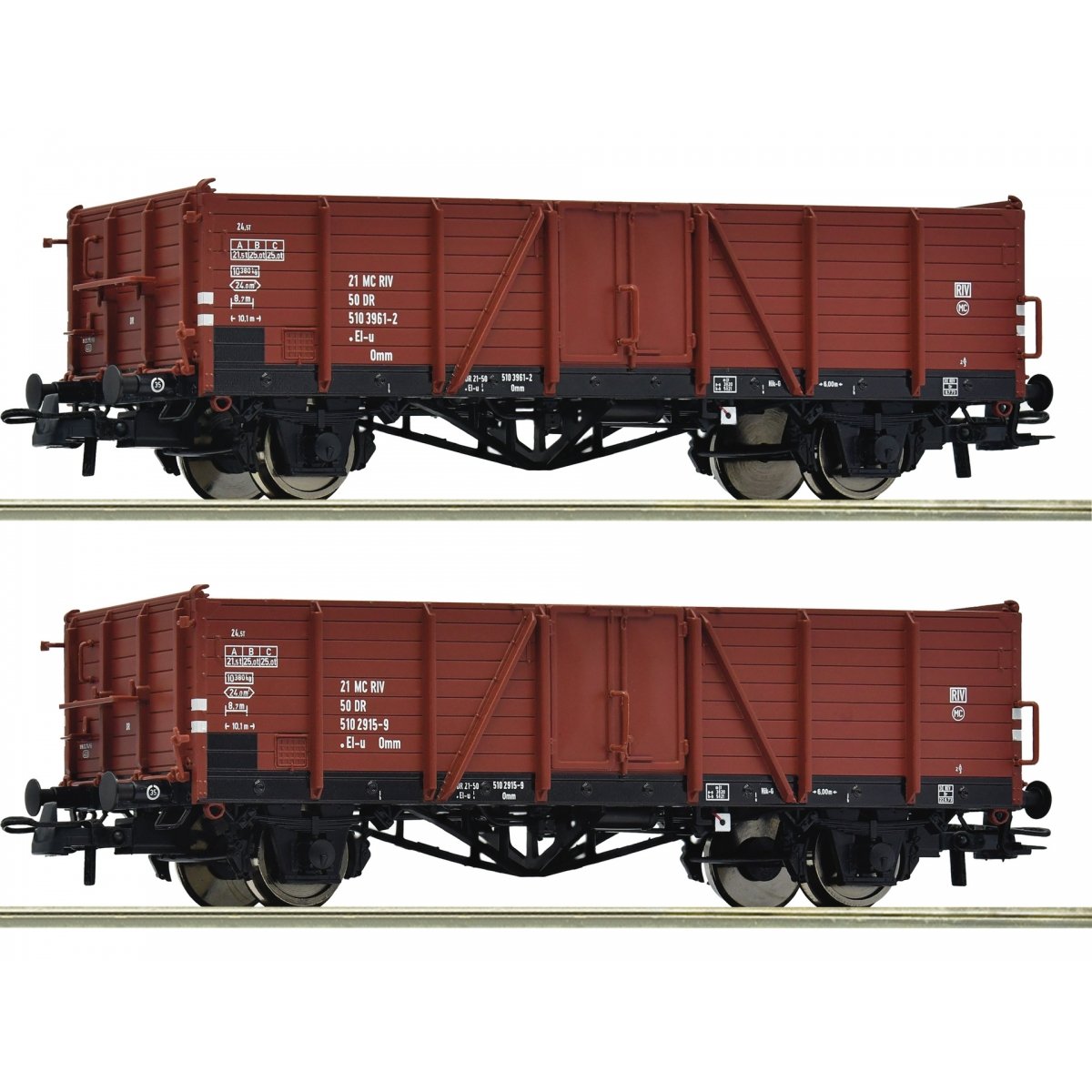 2 piece set: Open goods wagons, DR, HO, Roco 6600194