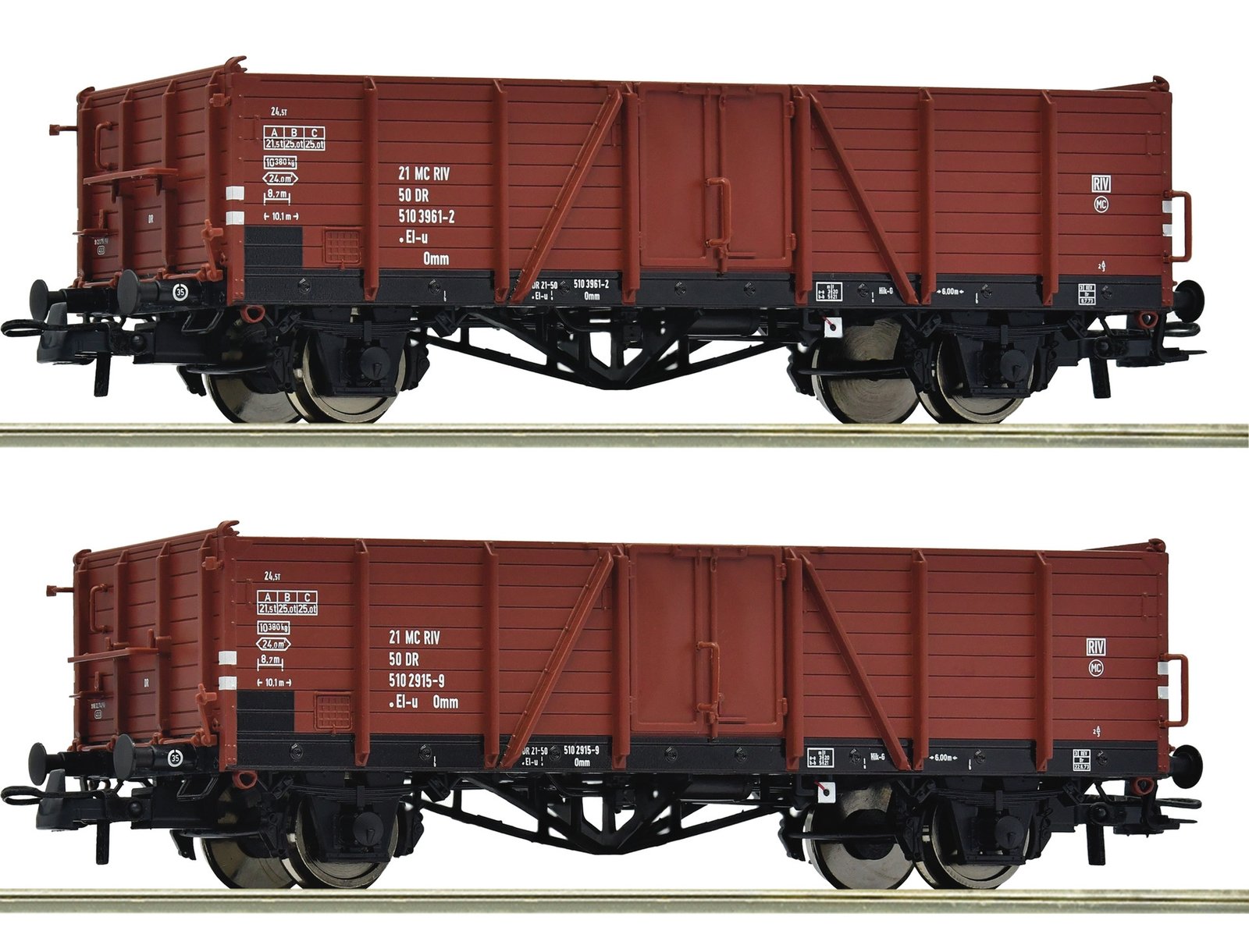 2 piece set: Open goods wagons, DR, HO, Roco 6600194