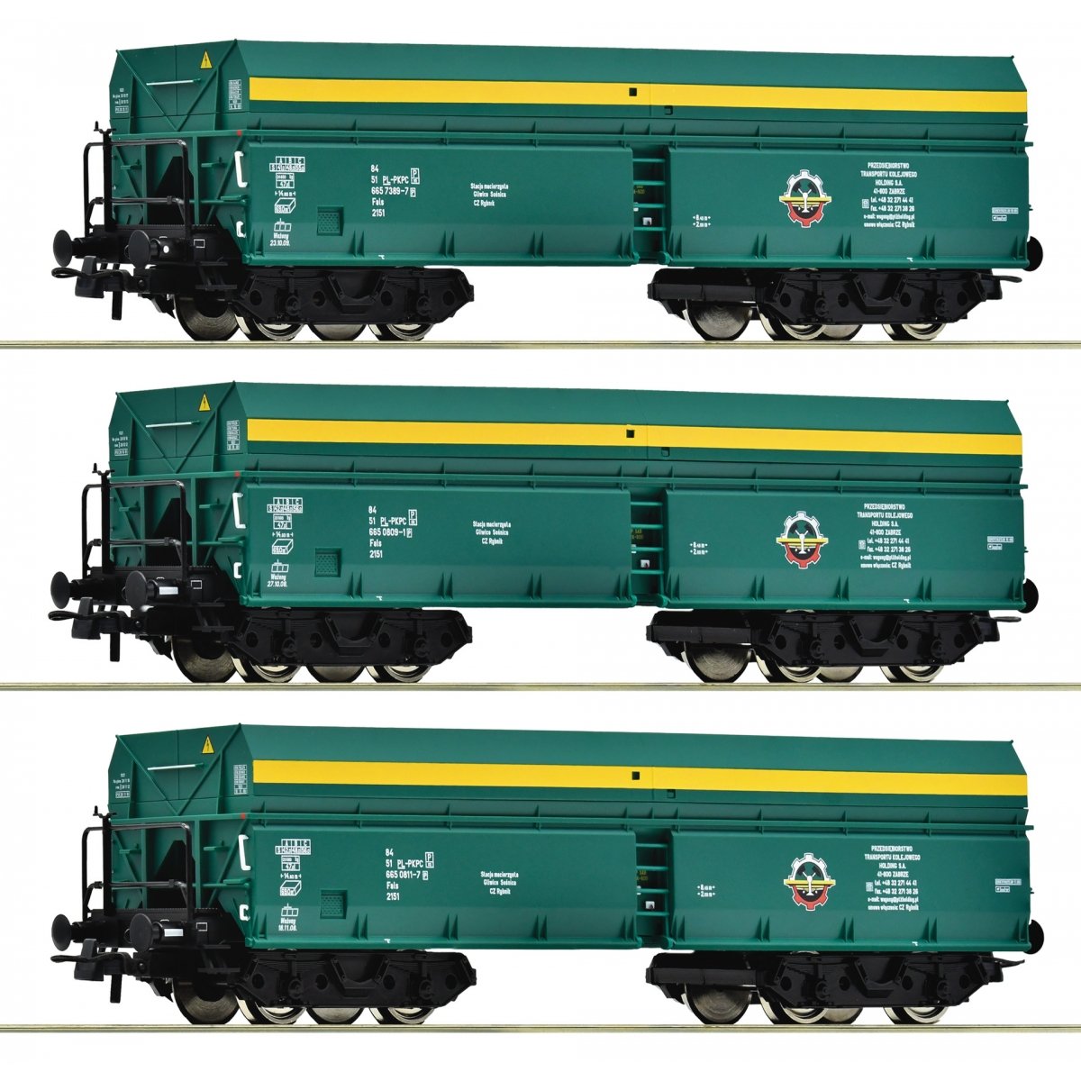 3 piece set: Self-unloading hopper wagons, PTKiGK, HO, Roco 6600195