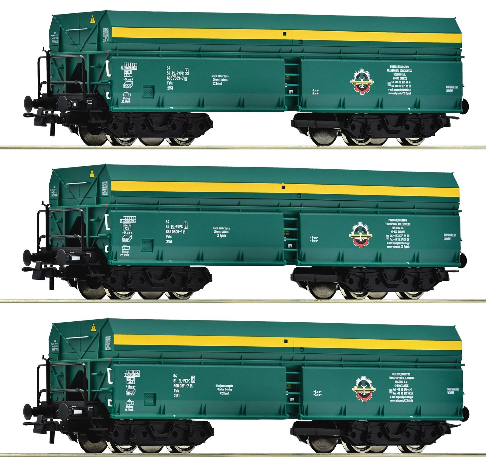 3 piece set: Self-unloading hopper wagons, PTKiGK, HO, Roco 6600195