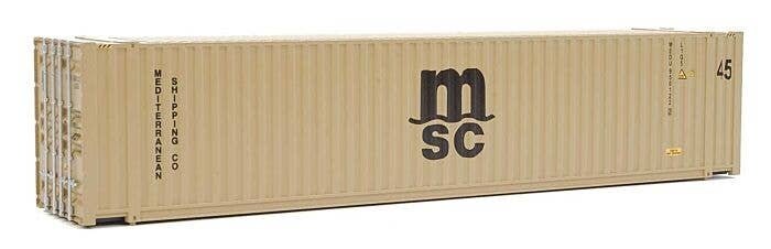 45′ CIMC Container - Assembled -- Mediterranean Shipping Co. (beige, black), HO, Walthers SceneMaster 8565