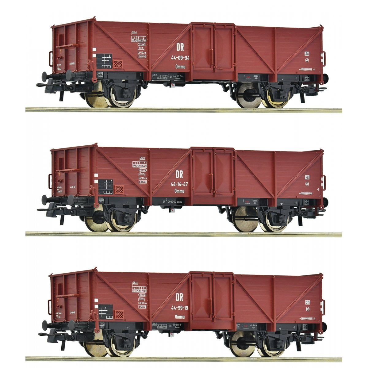3-piece set: Open goods wagon, DR, HO, Roco 6600115