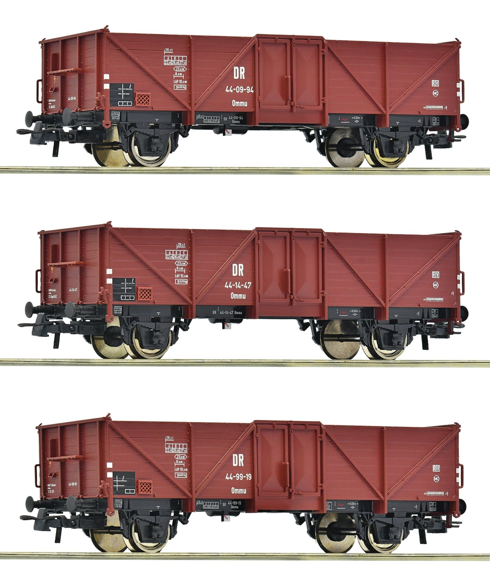 3-piece set: Open goods wagon, DR, HO, Roco 6600115