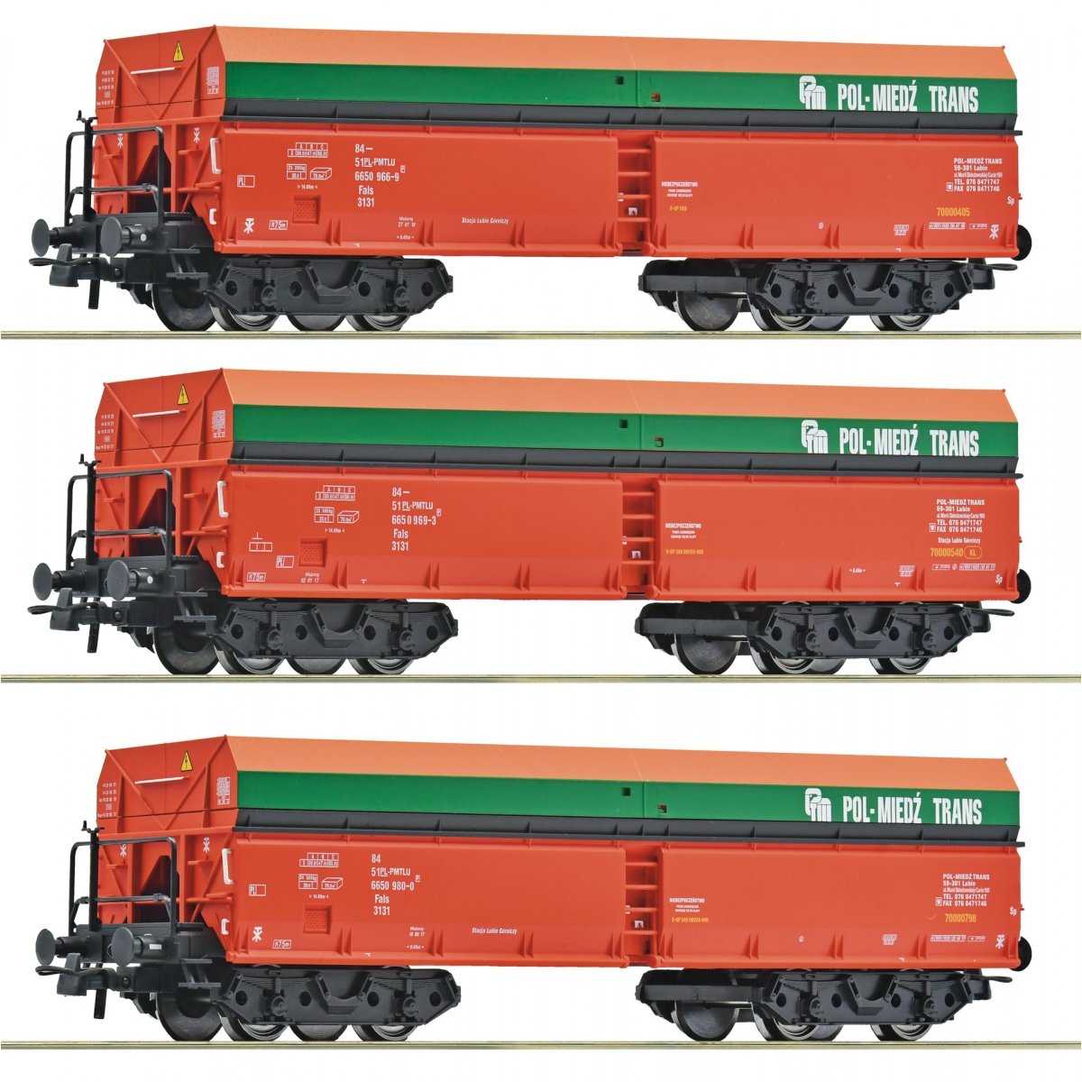 3 piece set: Self-unloading hopper wagons, PMT, HO, Roco 6600218