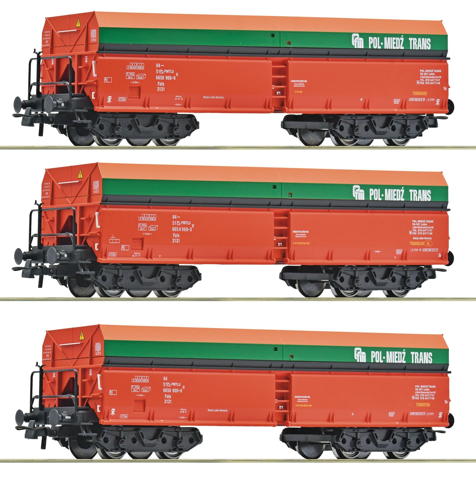 3 piece set: Self-unloading hopper wagons, PMT, HO, Roco 6600218