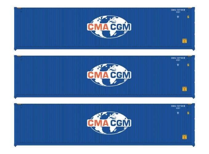 40′ Fully Corrugated Container - 3-Pack -- CMA-CGM, HO, Walthers SceneMaster 18251