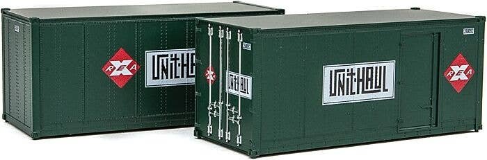 20′ Smooth-Side Container with Right Side Door 2-Pack - Ready to Run -- Railway Express Agency 260090, 260092 (green, red Unit