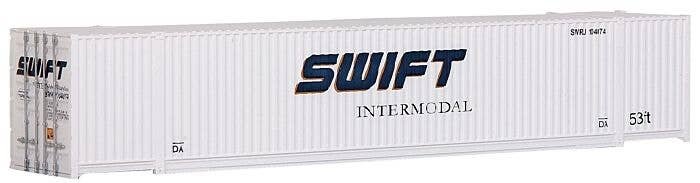 53′ Singamas Corrugated Side Container - Ready to Run -- Swift (white, blue), HO, Walthers SceneMaster 8509