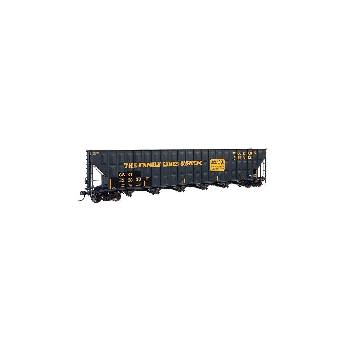 73′ Greenville 7,000 Cubic Foot Wood Chip Hopper - Ready to Run -- CSX 433330 (Patched Family L, HO, WalthersMainline 56378