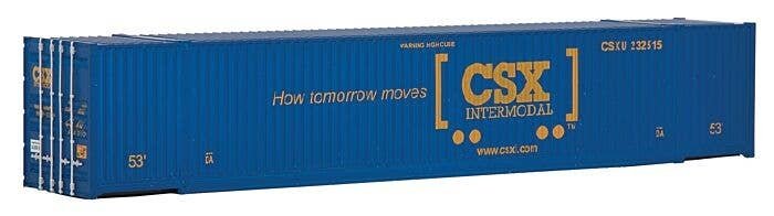 53′ Singamas Corrugated Side Container - Ready to Run -- CSX Transportation (blue, yellow Boxcar Logo), HO, Walthers SceneMast