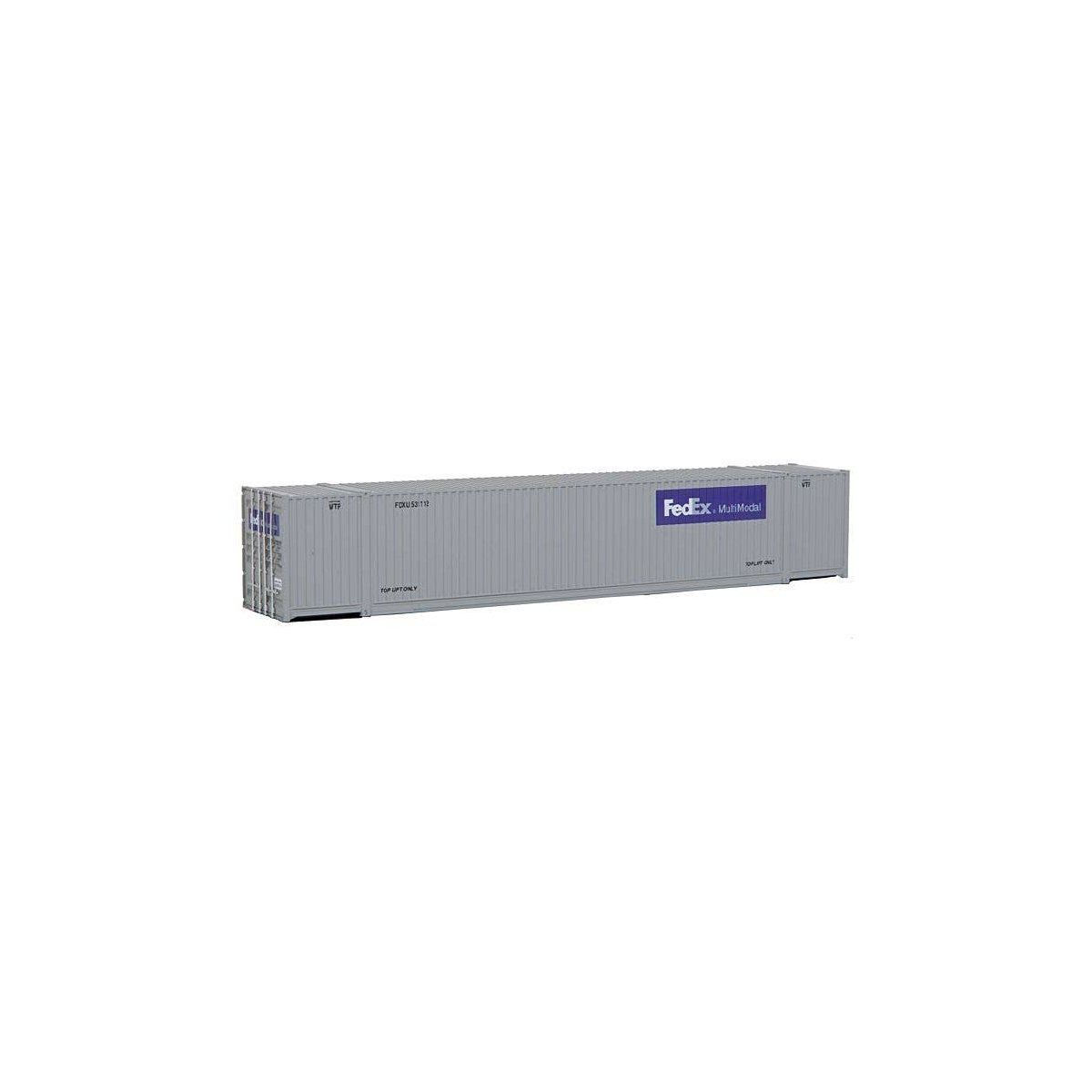 53′ Singamas Corrugated Side Container - Ready to Run -- FedEx MultiModal (gray, purple), HO, Walthers SceneMaster 8504