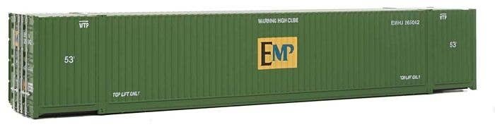 53′ Singamas Corrugated-Side Container - Assembled -- EMP (green, blue, yellow), HO, Walthers SceneMaster 8530